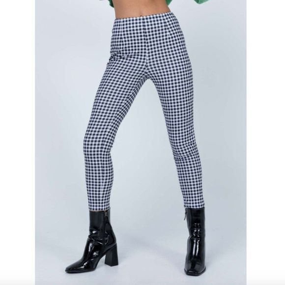 Princess Polly Iggy Black White Gingham High-Rise Pants - Picture 1 of 7
